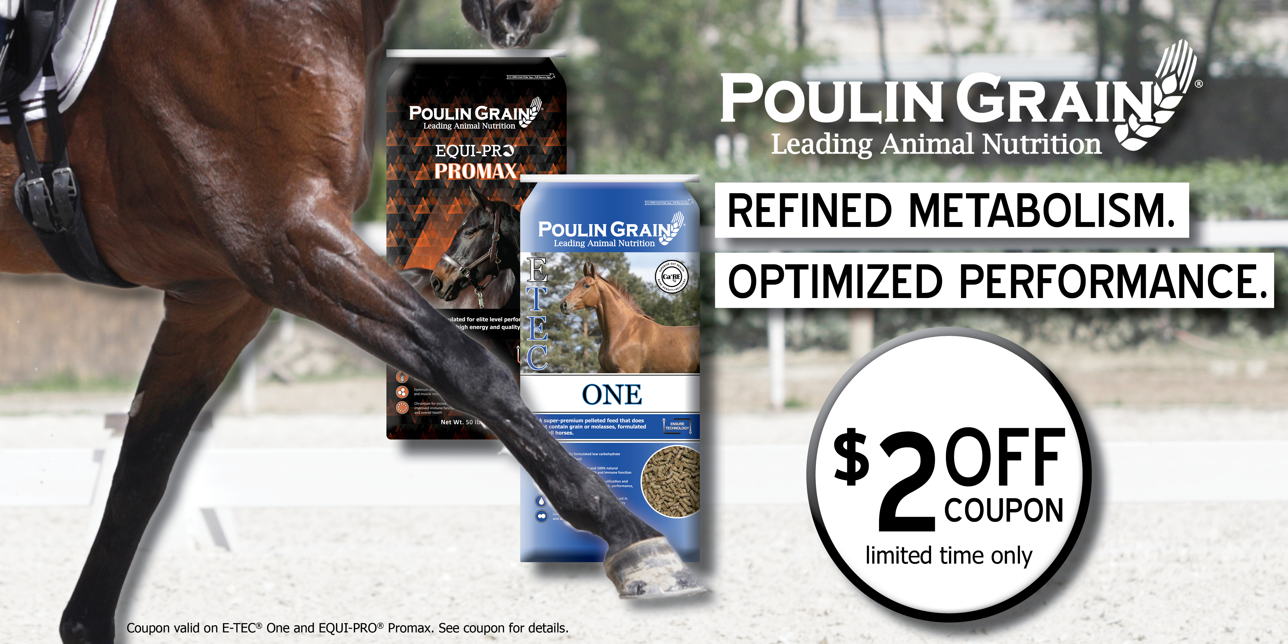 $2 off E-TEC One and EQUI-PRO Promax coupons now available to customers via email image